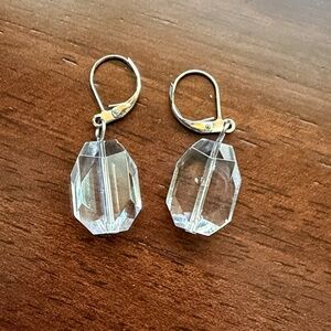 Clear Beaded Silver Dangle Earrings